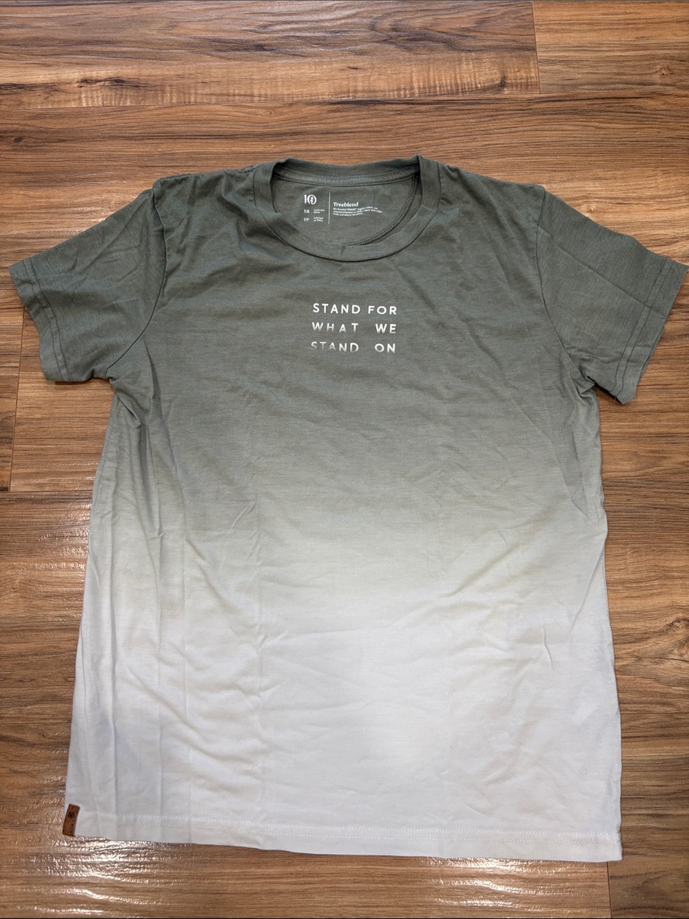 tentree Olive Fade Crew Tee with Center Slogan